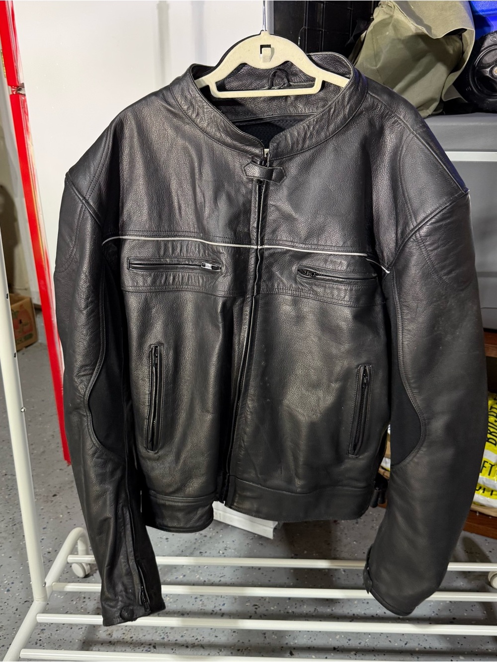 Black motorcycle leather jacket size 6xl